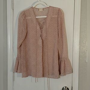 Altar'd State Floral Sheer Blouse with Bell Sleeves Size S